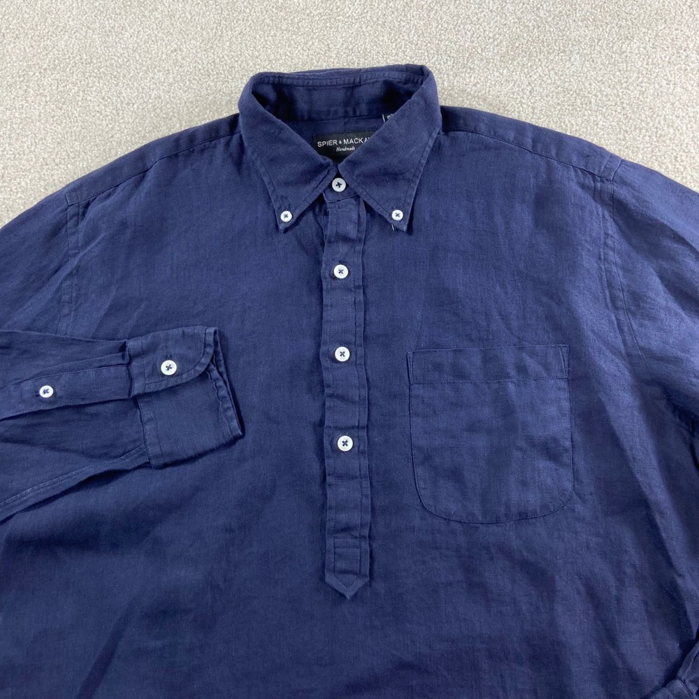 Spier & Mackay Popover Shirt Mens 15.5 Blue Linen Long Sleeve Contemporary